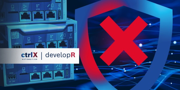 Drei aufeinandergestapelte ctrlX CORE Steuerungen. Im Hintergrund ist das ctrlX SAFETY Icon abgebildet.