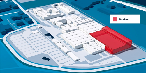 3D-Ansicht des Bosch Rexroth Werks Lohr am Main, Neubau des Logistikzentrums