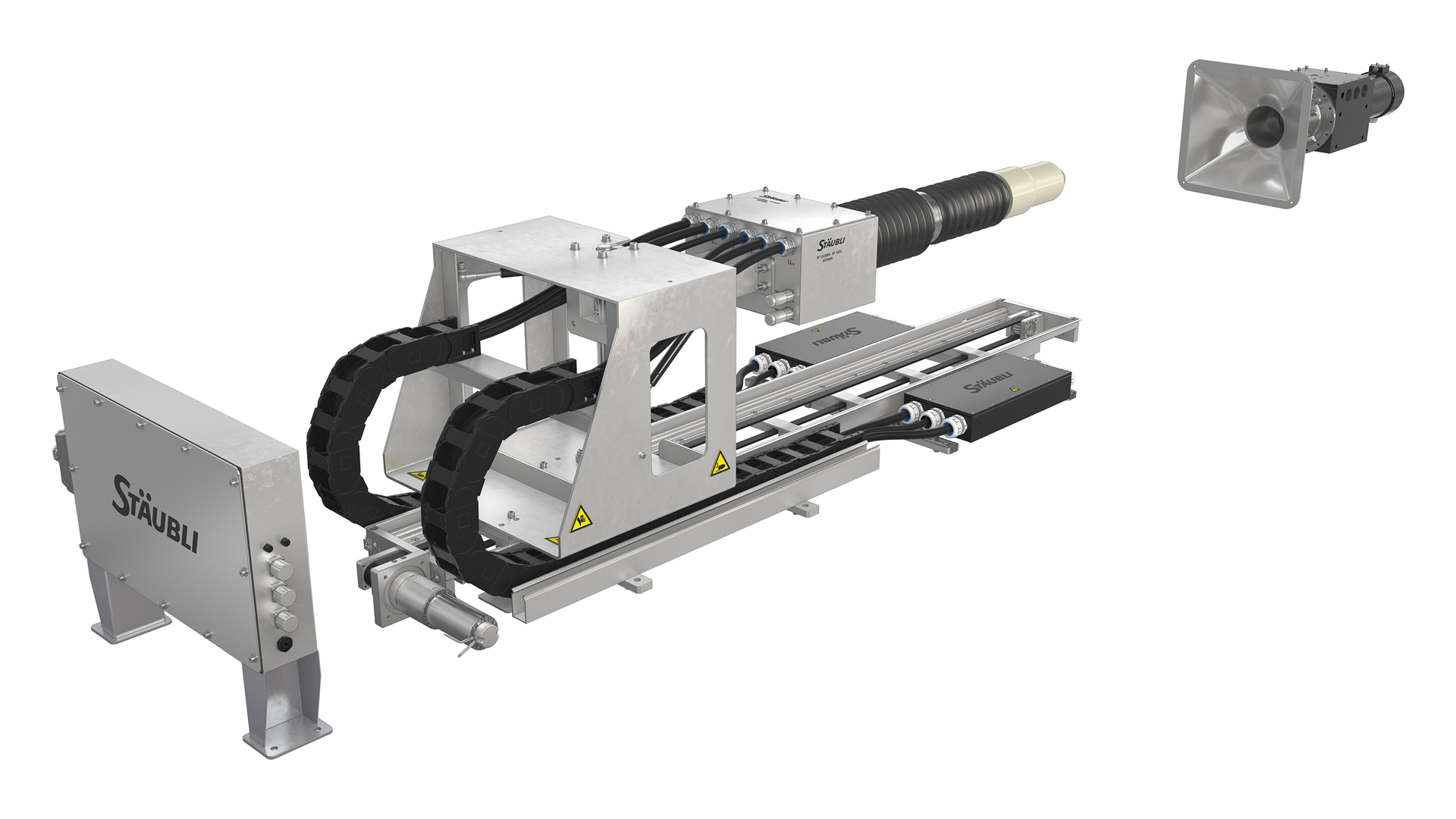 Schematic product picture of the automatic quick charging system from Stäubli and Bosch Rexroth
