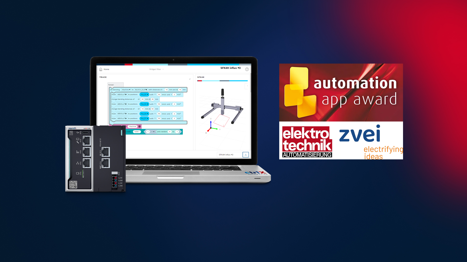 ctrlX AUTOMATION IDE App nominated for automation app award, you see also a ctrlX CORE product