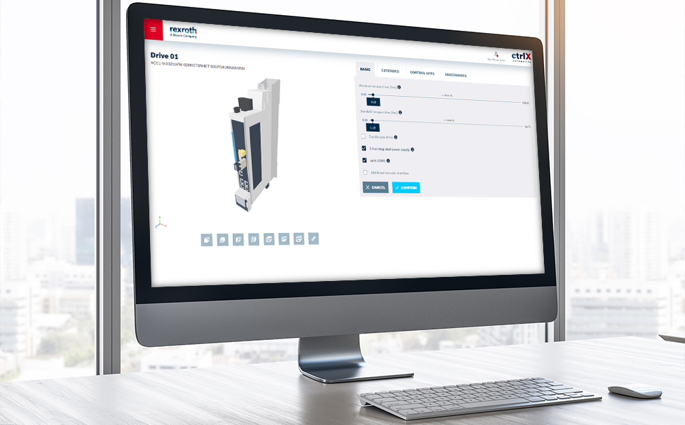 Image of a computer monitor showing the ctrlX Configurator