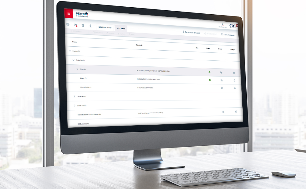Image of a computer monitor showing the ctrlX Configurator